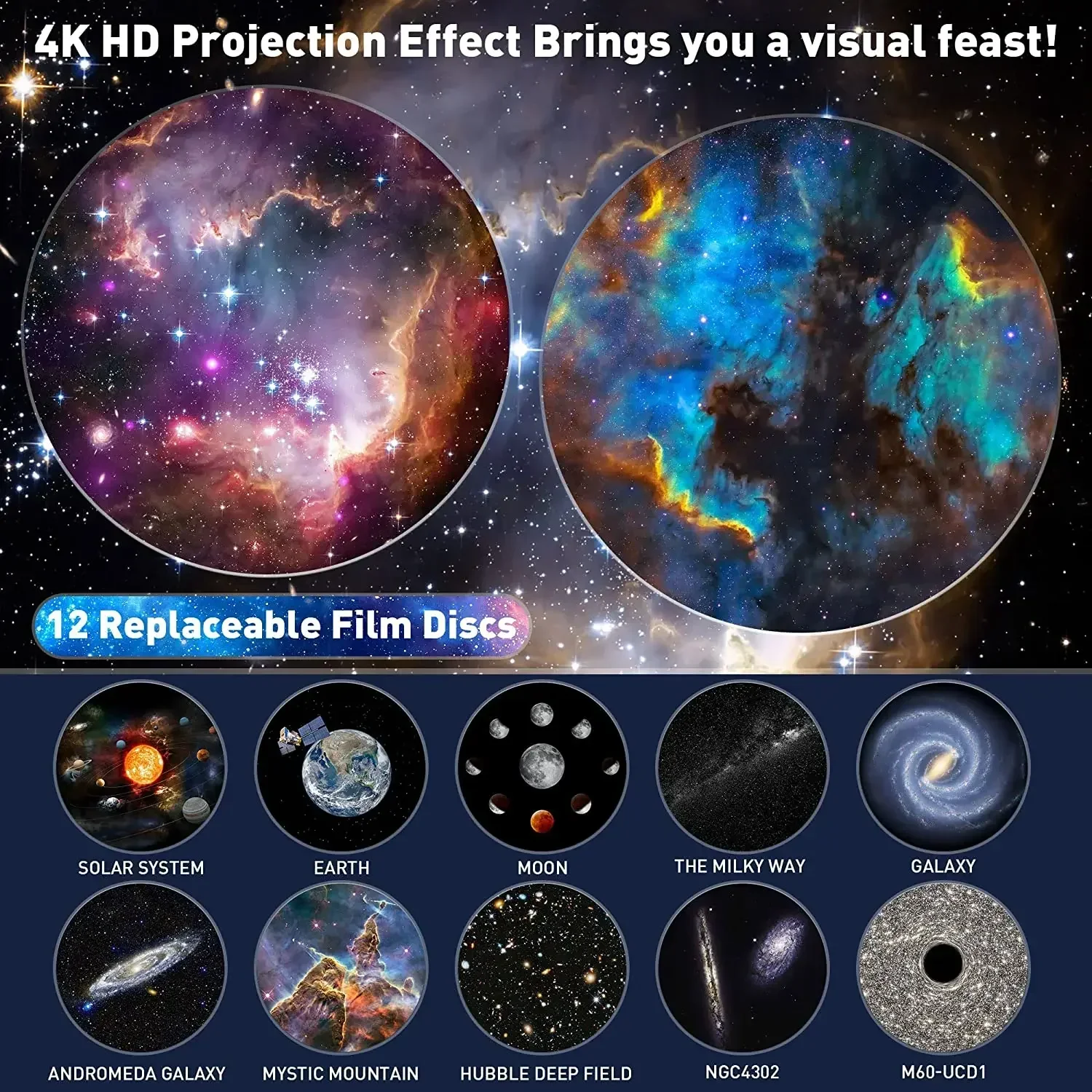 13 in 1 Planetarium Galaxy Projecto Star Projector 360°Rotation Mute Design HD Image Timing for Bedroom Birthday Christmas Decor