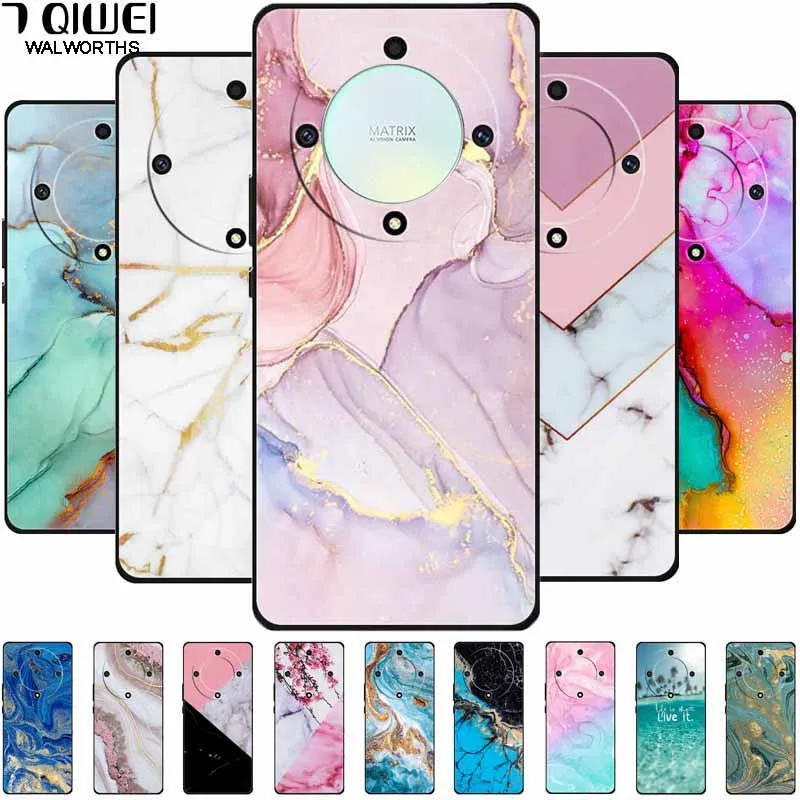 Custodia Per Honor Magic5 Lite Cover 6.67 ''Silicone Black Stone Protector Soft Tpu Coque Per Huawei Honor Magic 5 Lite 5 Lite 5 Lite Marble