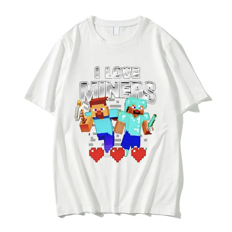 I Love Miners Print Tshirt Otaku Game Funny Meme T-shirt Crewneck Male Summer Pure Cotton Short Sleeve Men's Oversized 01336 2