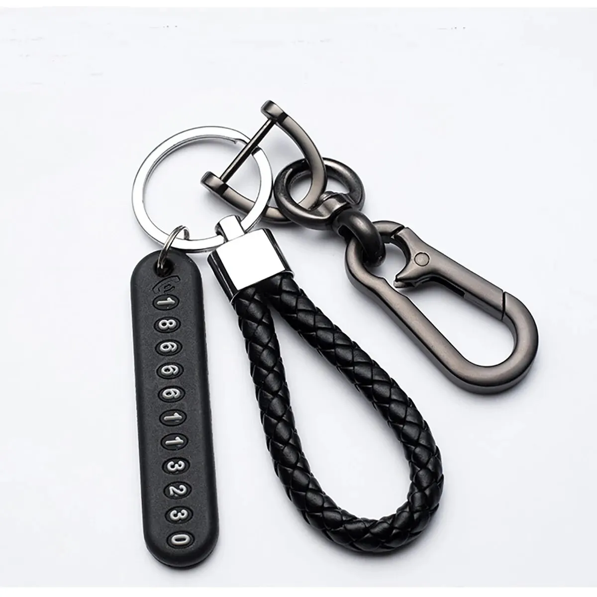 Stylish Men's Woven Leather Keychain with Trendy Pendant Design