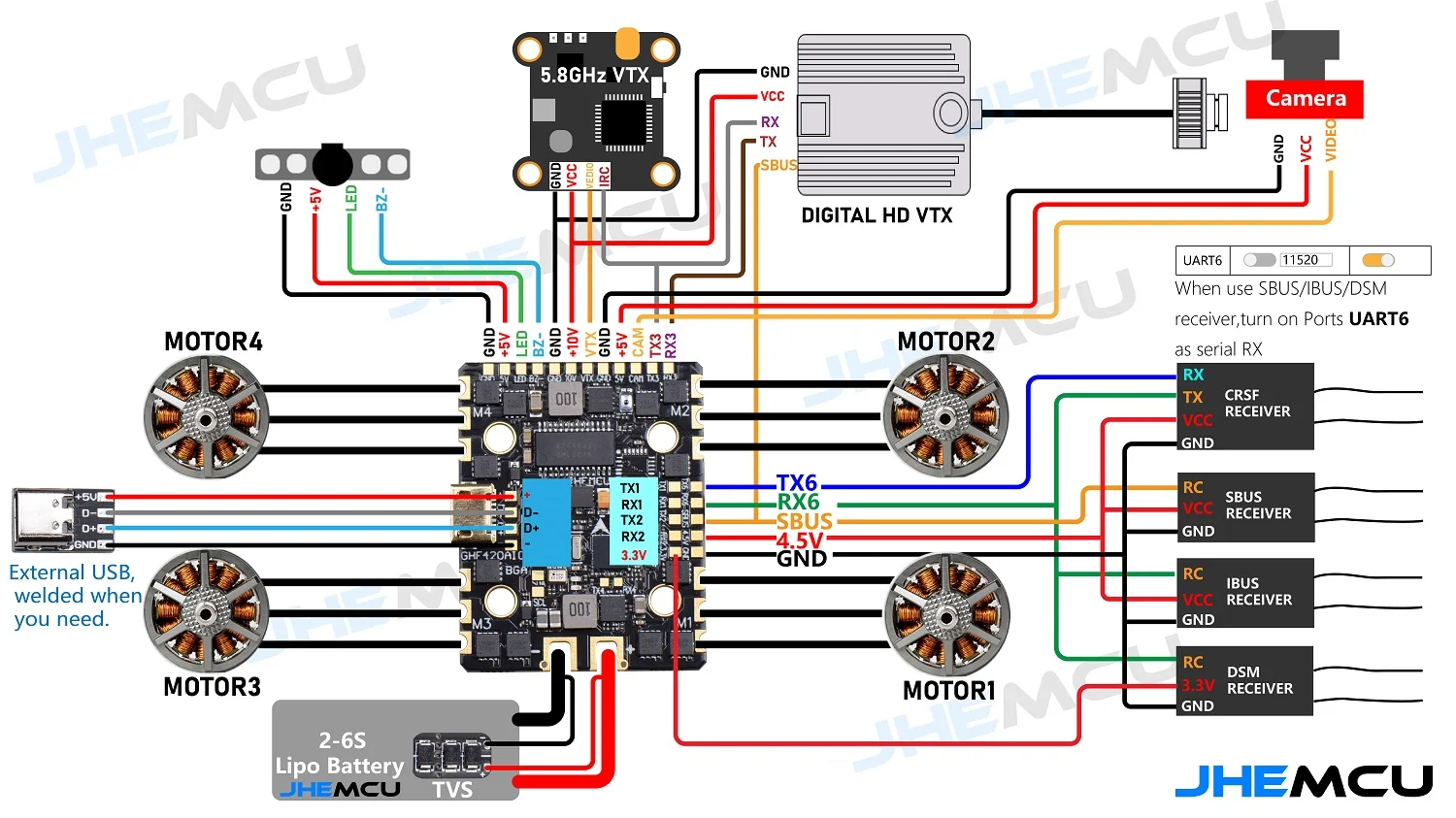 Контроллер полета JHEMCU F7BT, Bluetooth-Контроллер полета 3-6S F722, двойной ги