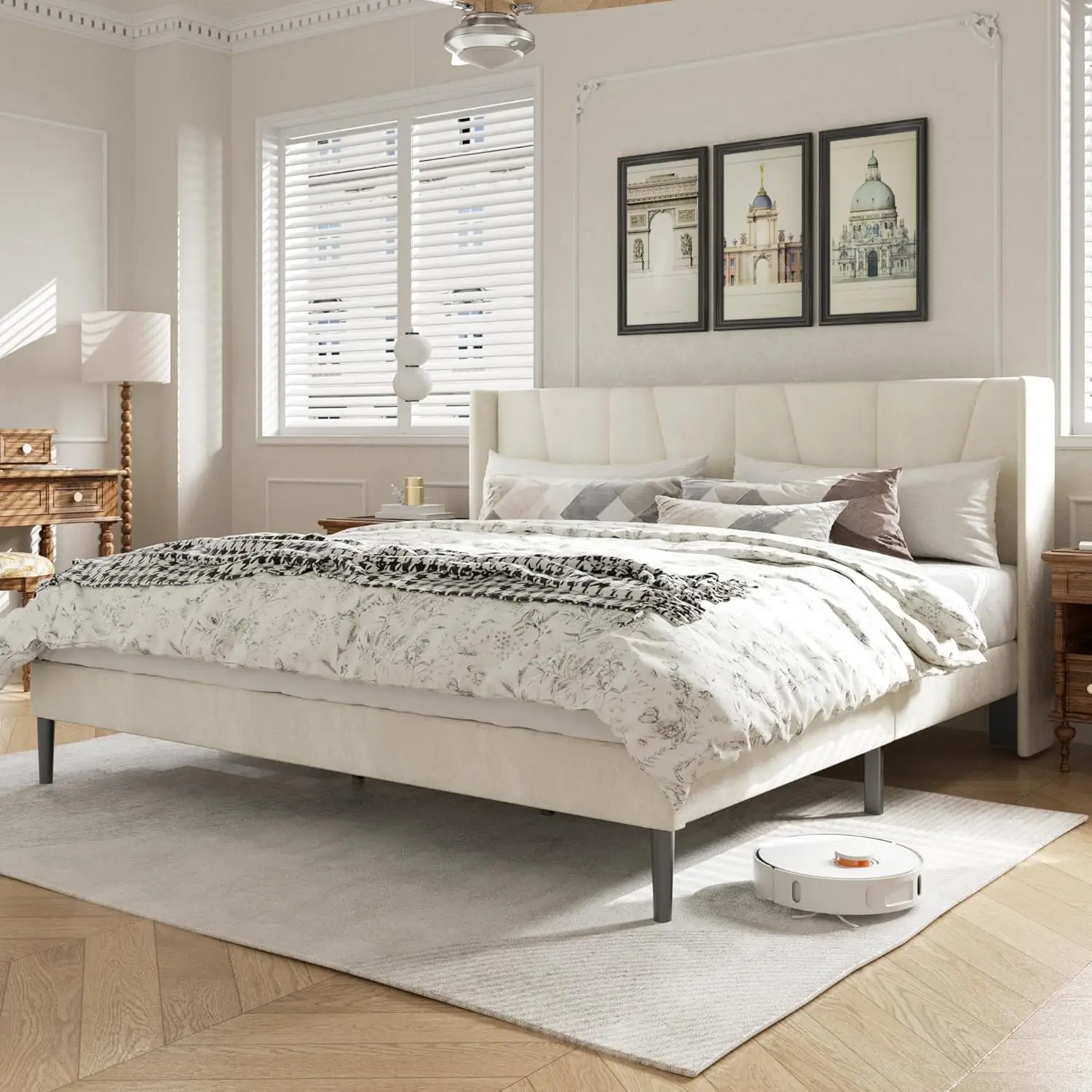 Frame with Headboard, Velvet Upholstered Platform Bed Frames, Contemporary Mattress Foundation, Noise Free, No Box Spring Ne