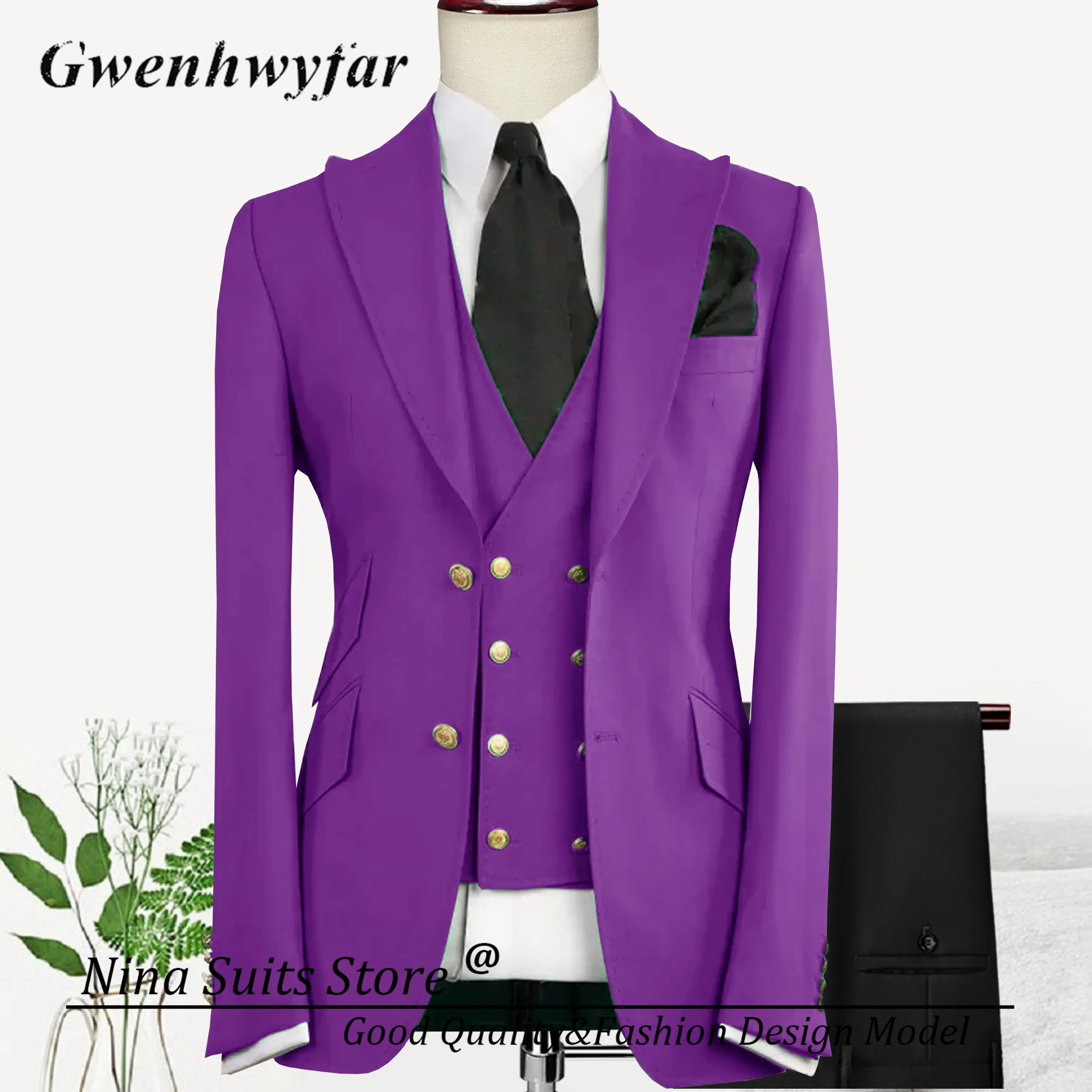 Nina Store Wedding/Business Olive Green Formal Suits Men Solid Homme Costume High Quality Fashion Male Blazer Vest Pants Set