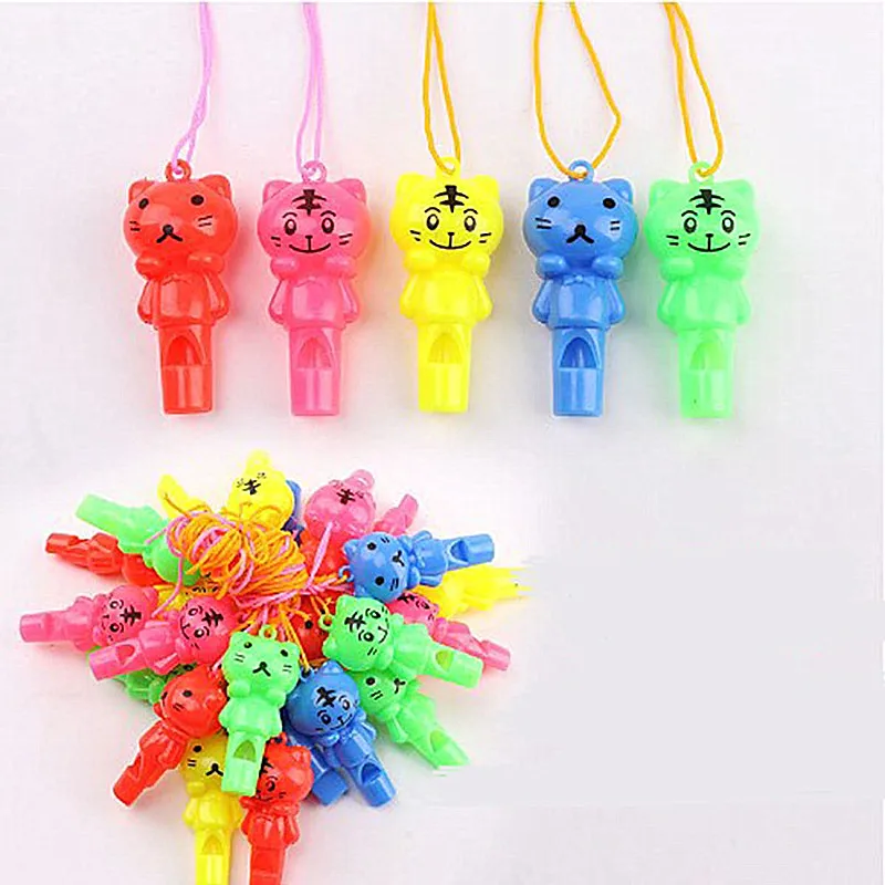 Animal plastic whistle 10PCS Random style Cute Animal Cat Plastic Whistle for Referee Sport Cheerleading Toys Kids Children Birthday Party Favors