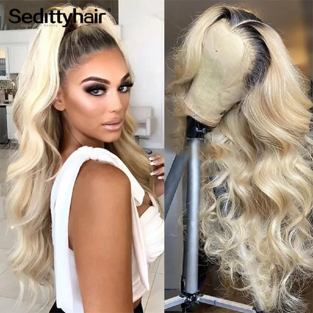 

1B 613 Ombre Blonde Lace Front Wig Human Hair 13x4 Lace Frontal Wig Body Wave Pre Plucked Bleached Knots Brazilian Virgin Hair