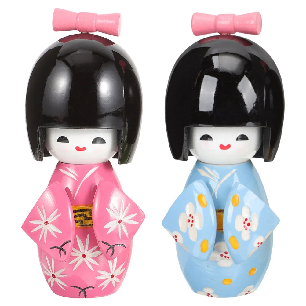 

2pcs Kimono Table Decor Japanese Kimono Figurine Wood Craft Kimono Ornament