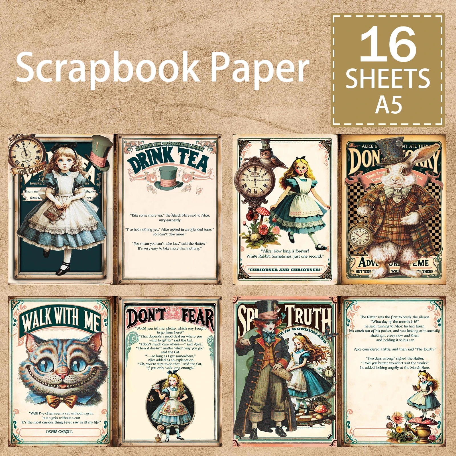 16 Sheets A5 Size Fairy Tale Flustered Little Girl Background Vintage Grunge Journal Planning Scrapbooking scrapbook paper scrapbooking material scrapbook materials scrapbooking paper