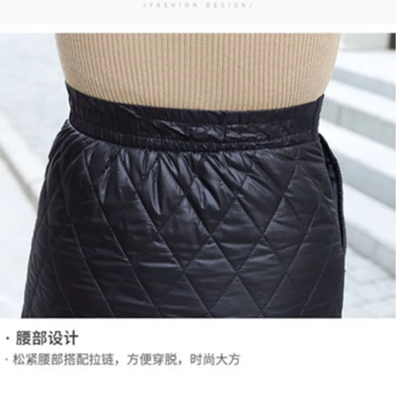 a line skirt Autumn  Winter New Thickened Down Cotton Skirt Women's Skirt Mid Length Cold Proof Fashion Warm Versatile Girl  Clothes Red black skirt