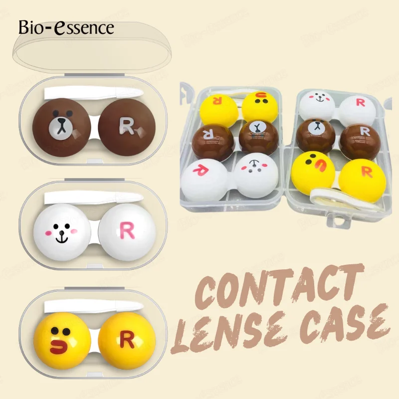 Bio-essence Yellow Contact Lenses Case Tweezers Stick Contacts Lens Container Picker Durable Plastic Portable Wear Tools