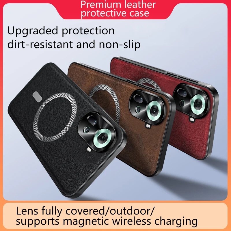 Luxury High-End Leather Case with Magnetic Metal Ring, Anti-Drop, and Anti-Fingerprint Protection