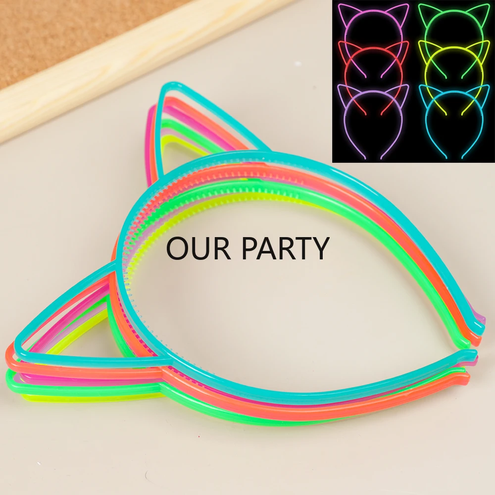 6 Stück leuchtendes Katzenohren-Stirnband, leuchtet im Dunkeln, Haarband für Kinder, Mädchen, Geburtstag, Hochzeit, Babyparty, Partygeschenke, Dekorationen