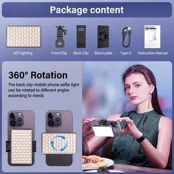 BAFANG 120LED Selfie Light with Front Back Clip 2500K-9000K Fill Light Portable Rechargeable Clip On Light For Selfie Phone Vlog 5
