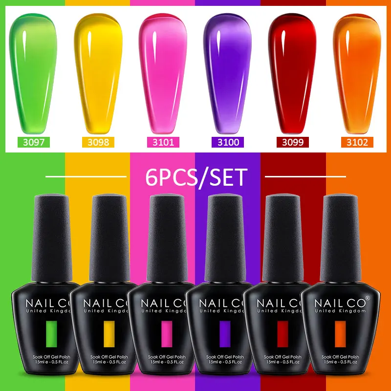 NAILCO 6pcs Ice Transparent Jelly Nail Gel Polish Set Nude Pink Crystal Color Semi Permanent Hybrid Varnish Soak Off Nails 2