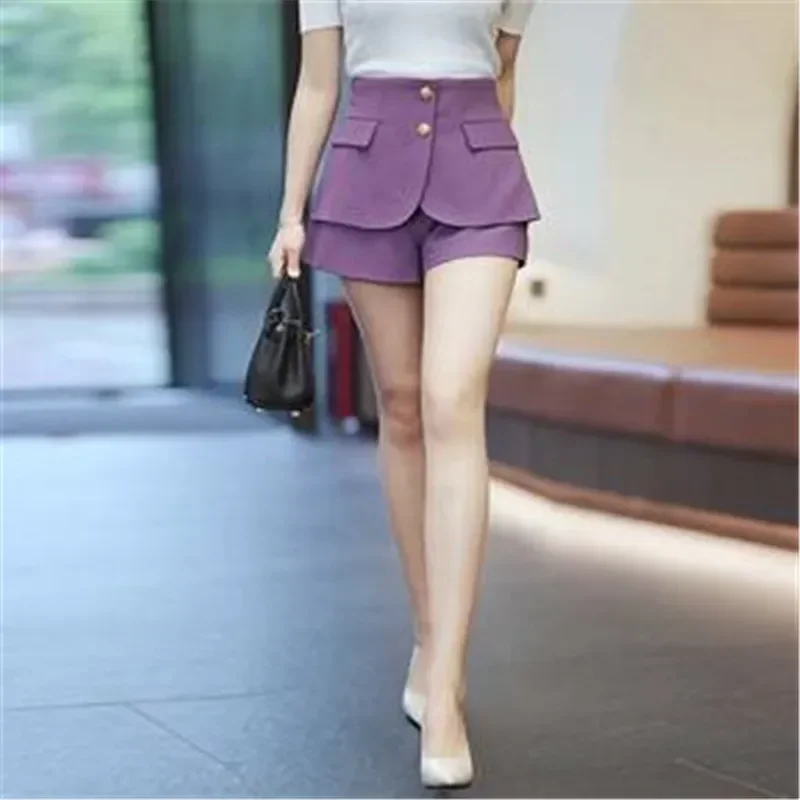 Fashion Women Summer Solid Korean Shorts Office Lady Elegant New High Waist Versatile Streetwear Casual Wide Leg Short Pants 3XL