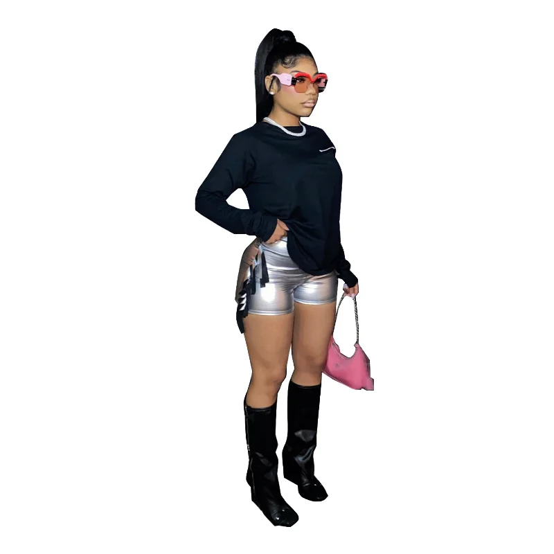 Metallic Color Women Punk Shorts with Tassel High Waist Skinny Short Pants 2023 Summer Activewear Sexy Night Club Party Capris