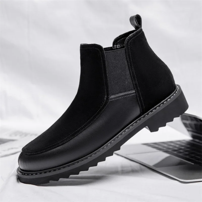 

Winter Genuine Leather Chelsea Men's Boots with Plush High Top Leather Boots Versatile Boots for Men Platform Boots Men Shoes