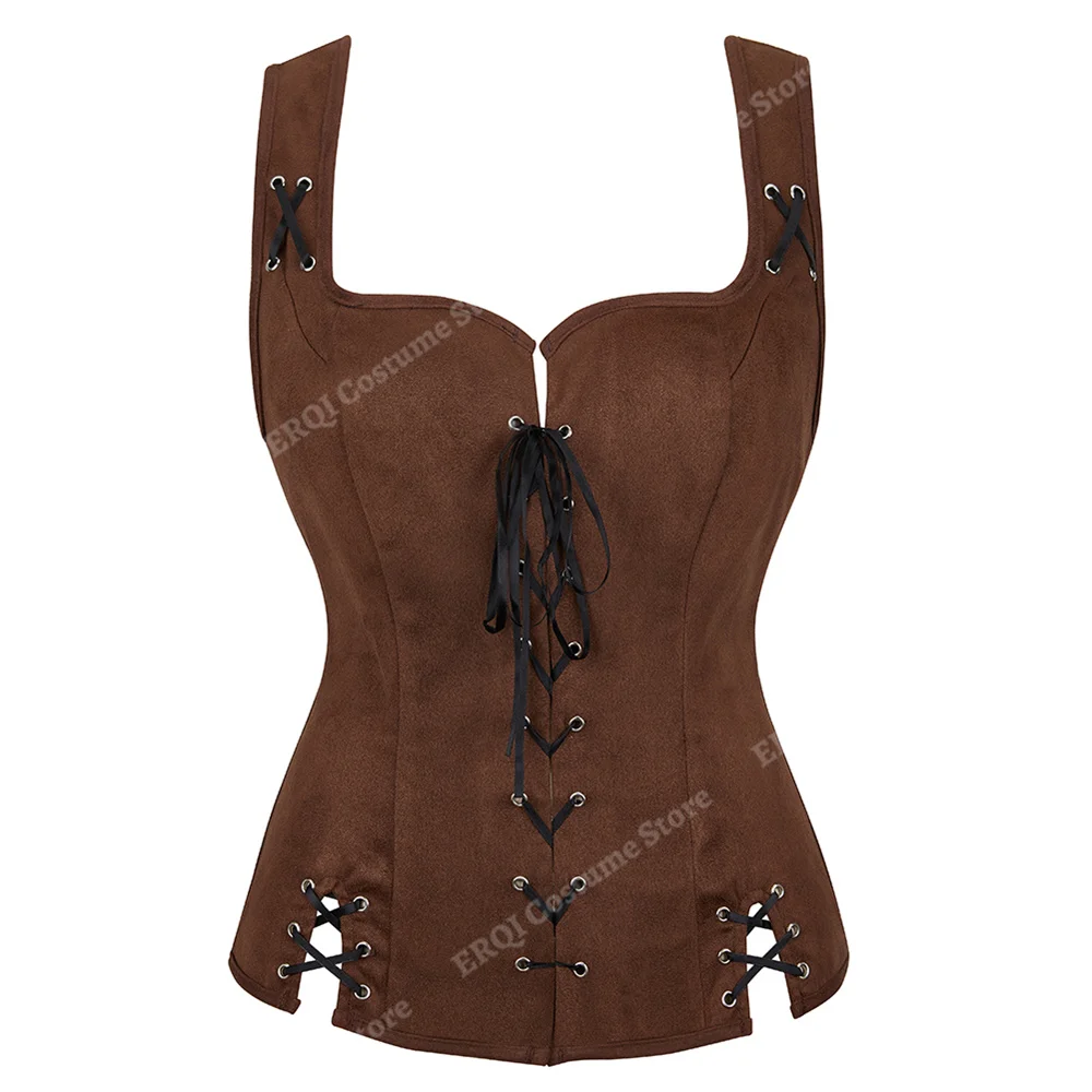 

Pirate Vest Costume Corset with Straps Viking Costumes Women Cosplay Gothic Vest for Women Lace Up XS-XXXL Brown