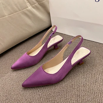 Estate nuove donne sandali tacco scarpe da donna punta a punta scarpe da donna solide cinturino posteriore slip on 1