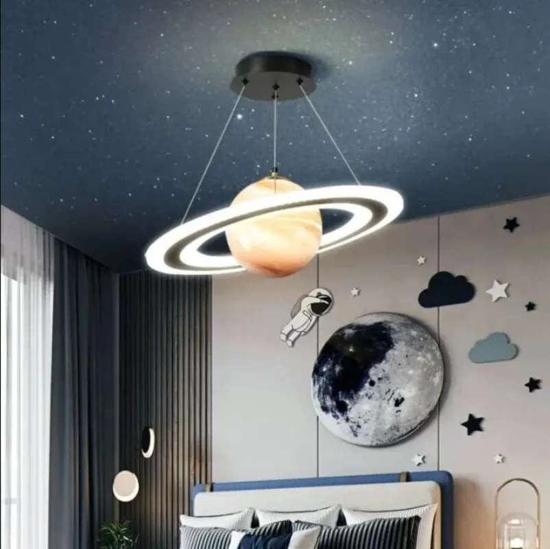 Planet Led Pendant Lamp Children Room Creative chandelier Glass Ball Hanging Lights Boy Bedroom Space Reading Indoor Decor Light