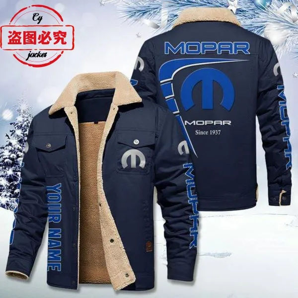 Mopar logo jacket men's velvet hooded winter warm stand-up collar jacket cotton Mopar work clothes 3