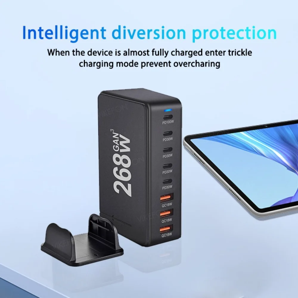 268W Gan Fast Charging PD 100W PD 30W PPS QC3.0 Charger for Home Office for Smartphone Laptop iPad Quick Charge Socket Adapter