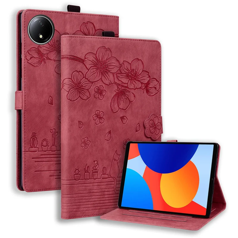 Embossed Flower Cat Wallet Flip Case for 8.7 Inch Tablet - Kids & Girls Edition