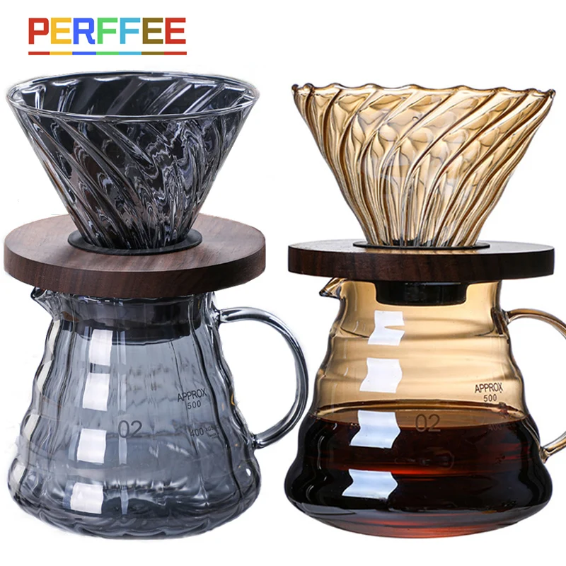 COFISUKI Pour Over Coffee Maker - 600ML Glass Carafe Coffee Server with  Glass Coffee Dripper/Filter, Drip Coffee Maker Set for Home or Office, 1-4