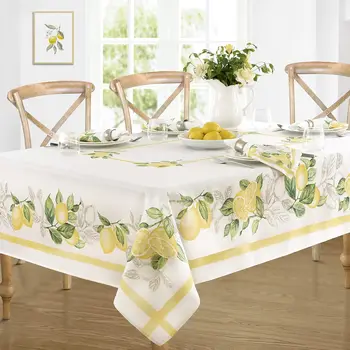 Nappe à motif bleu verger citron, en Polyester, imperméable, essuyable, pour intérieur et extérieur, vacances, salle à manger, fête, mariage, décoration 1