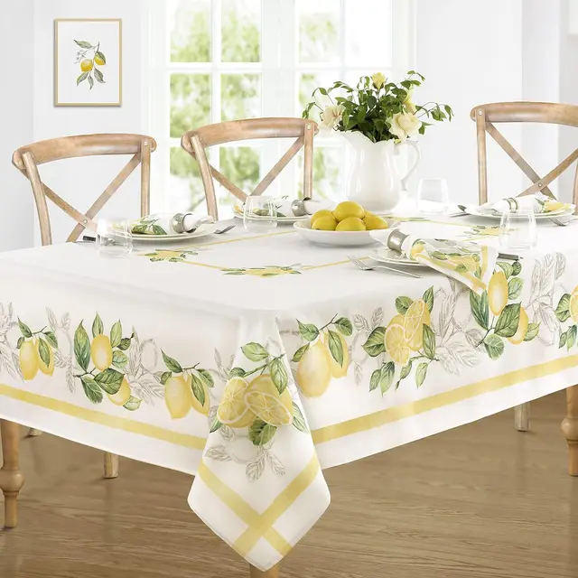 Nappe à motif bleu verger citron, en Polyester, imperméable, essuyable, pour intérieur et extérieur, vacances, salle à manger, fête, mariage, décoration 1