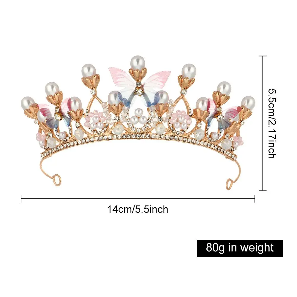 Headwear Rhinestone Tiara Handmade Butterfly Princess Crown Pearl Headband Tiaras for Girls hair accessories hair headband accessories
