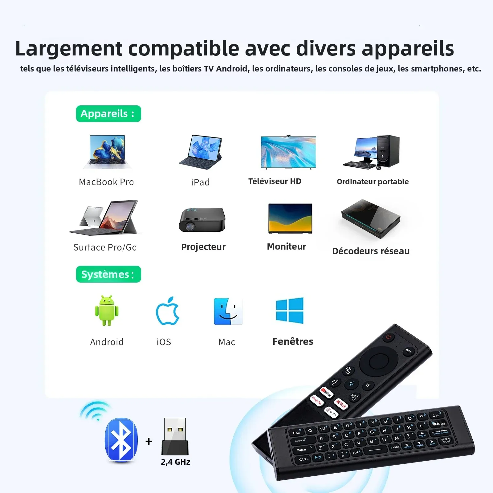 iPazzPort Universal Remote Mini Keyboard Wireless Combo With Voice Air Mouse, IR Learning Controller For Android TV_voghion.com