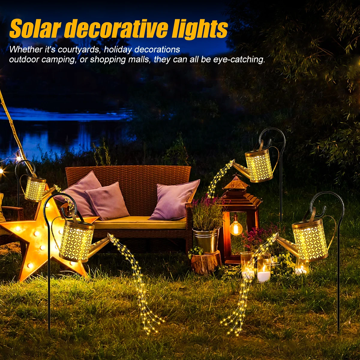 Solar-powered Watering Can With Lights, Solar Garden Light Kettle Outdoor Decor Waterproof For Patio Tent Lawn Christmas Decor 5