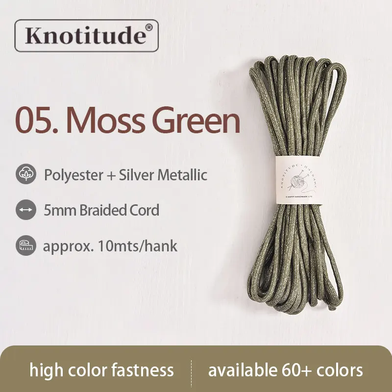 Silver Glossy Polyester Braid Rope with Shiny Lurex Metallic Finish - Ideal for DIY Jewelry Projects, 5mm x 10m