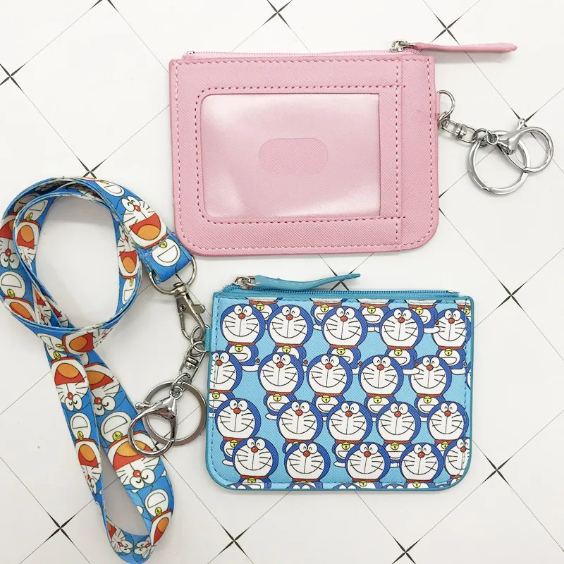Doraemon PU coin purse card set keychain buckle lanyard student meal card bus card access control card jingle ID card holder 2