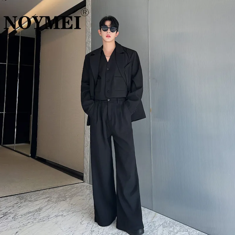 

Модный костюм NOYMEI, комплект из трех предметов, черный темпераментный осень 2024, универсальные брюки с широкими штанинами, повседневная мужская куртка, шикарный WA3119