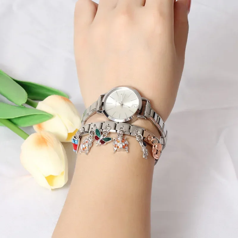 Charm Bracelet Hapiship Fashion Heart Butterfly Beetles Astronauts Shark Charm Italian Link Fit DIY 9mm Stainless Steel Jewelry DJ543