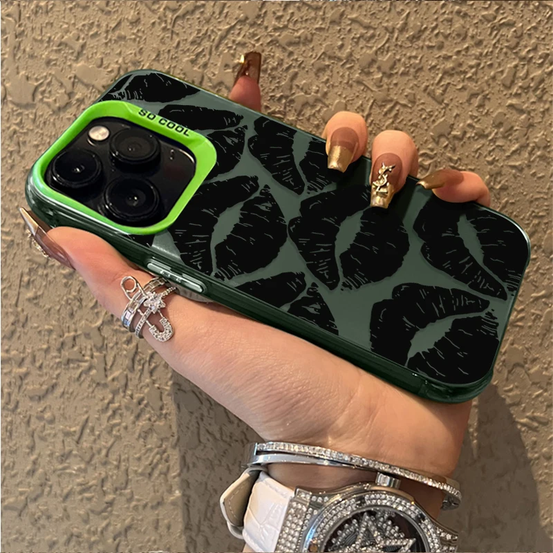 Black Sexy Lip Print Love Plating Phone Case