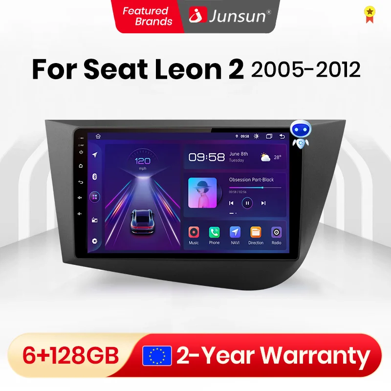 Автомобильный радиоприемник Junsun V1pro с голосовым ИИ на Android для Seat Leon 2 2005-2012 Carplay 4G