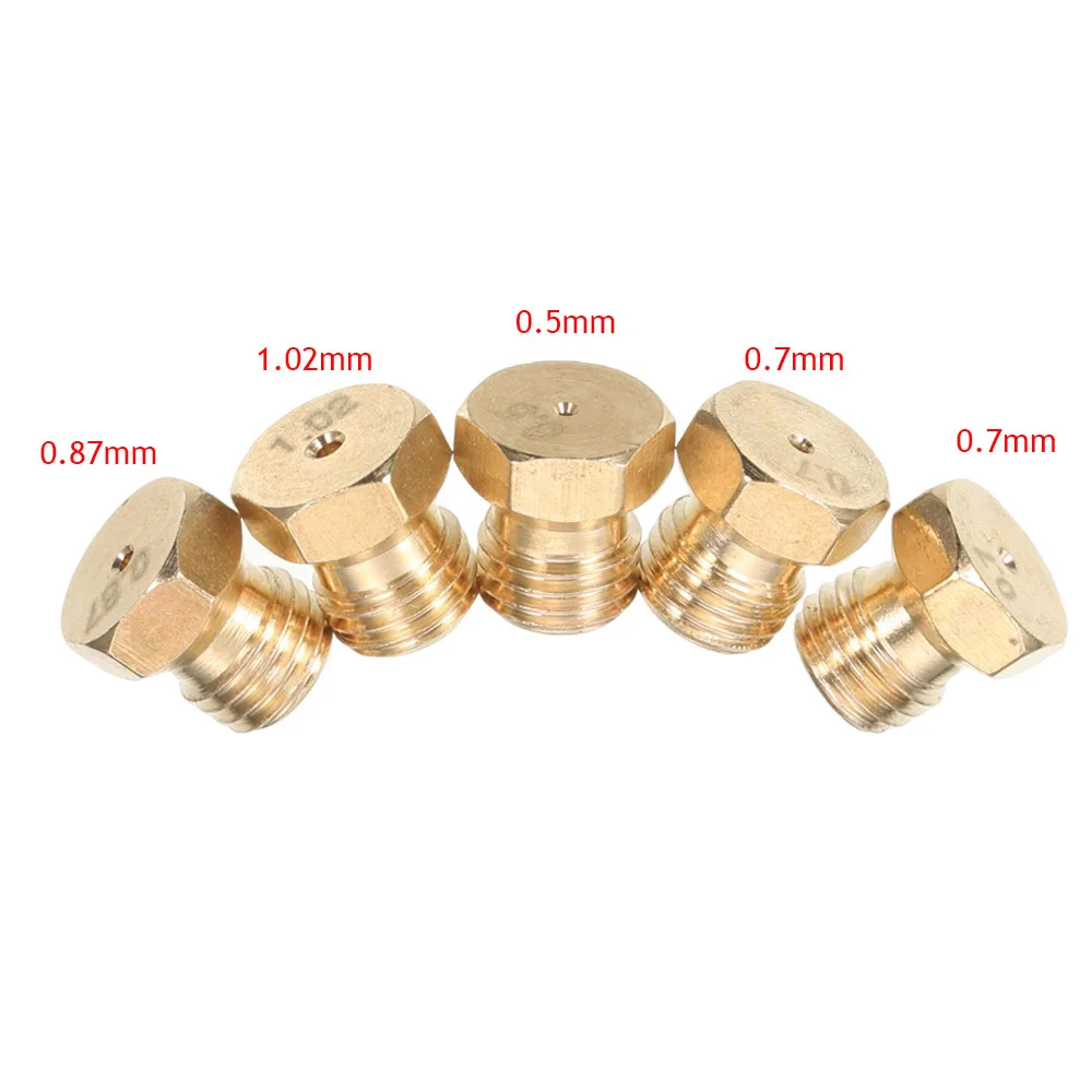 Confezione da 5 Ugelli Gas Gpl e Metano - Kit di Installazione per Fornello a Gas di Ricambio - Per Cucine, Butano e Bruciatore a Propano - 1x0,5, 2x0,7, 1x0,87, 1x1,02