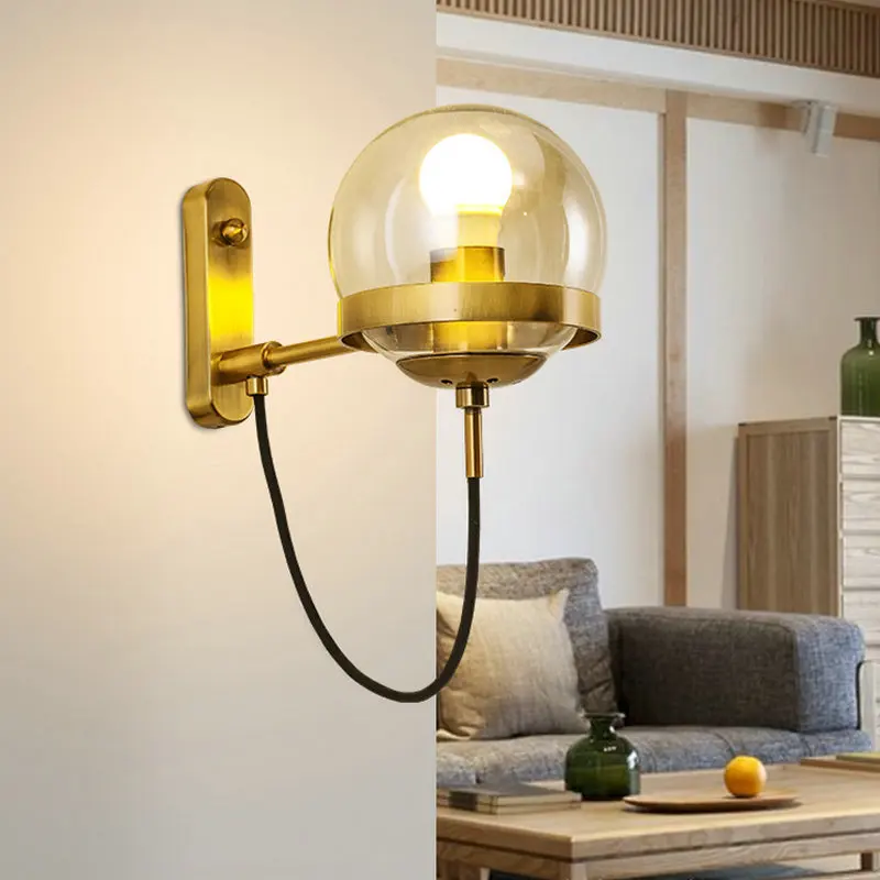 Retro Industrial Iron Glass Ball LED Post Modern Minimalist Light Fixtures Hotel Aisle Cafe Art Wall Lamp | Освещение
