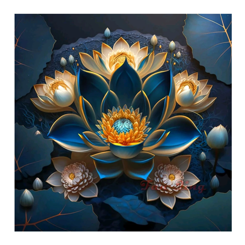 Blue Lotus Flower Diamond Painting Kits for Adults, Indonesia