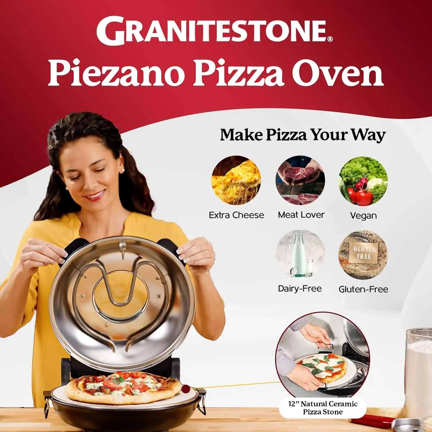 Crispy Crust Pizza Oven by Granitestone – Electric Pizza Oven Indoor Portable, 12 Inch Indoor Pizza Oven Countertop, Piz 3