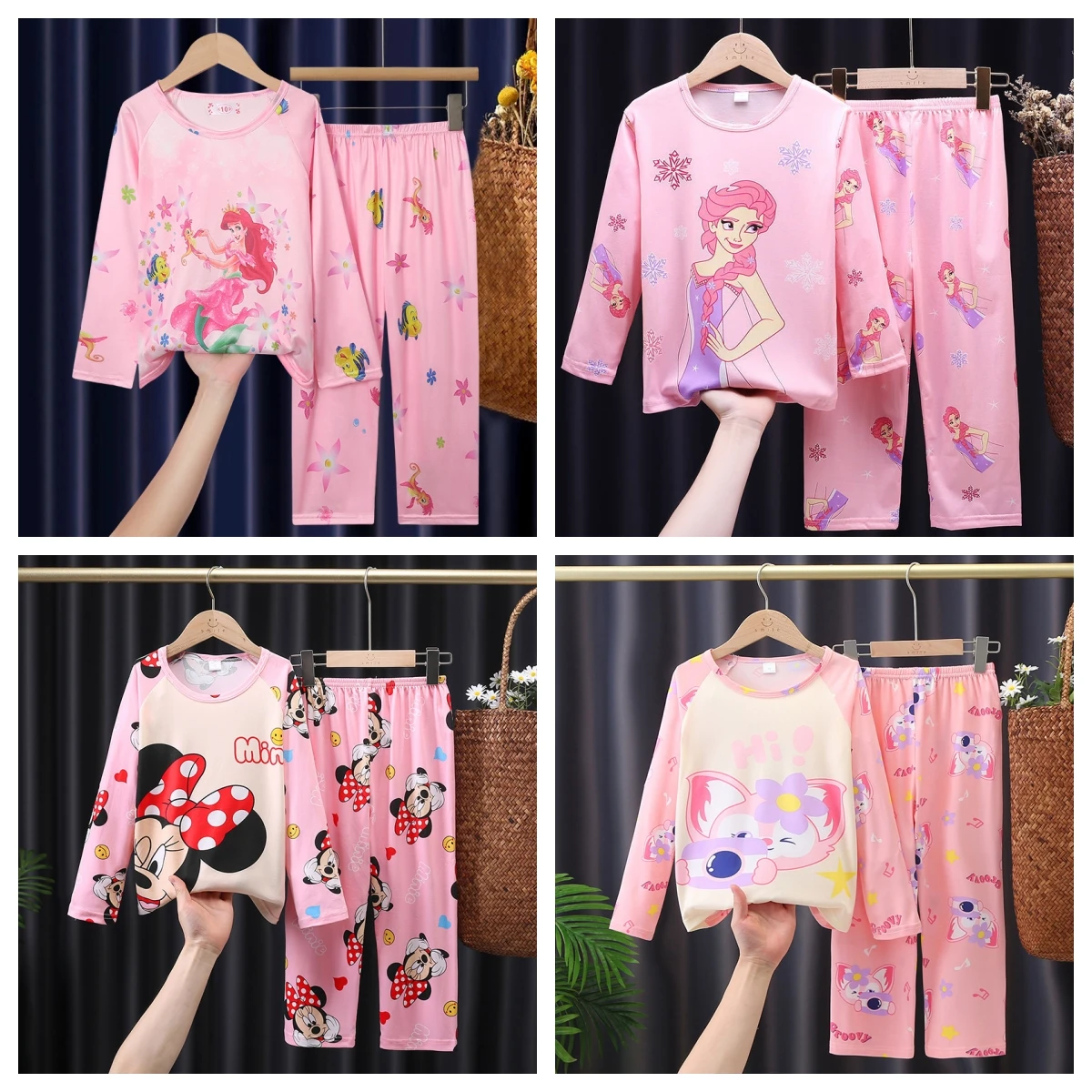 Kids Pajamas Set Children Elsa Mermaid Minnie Home Wear Travel Sleepwear