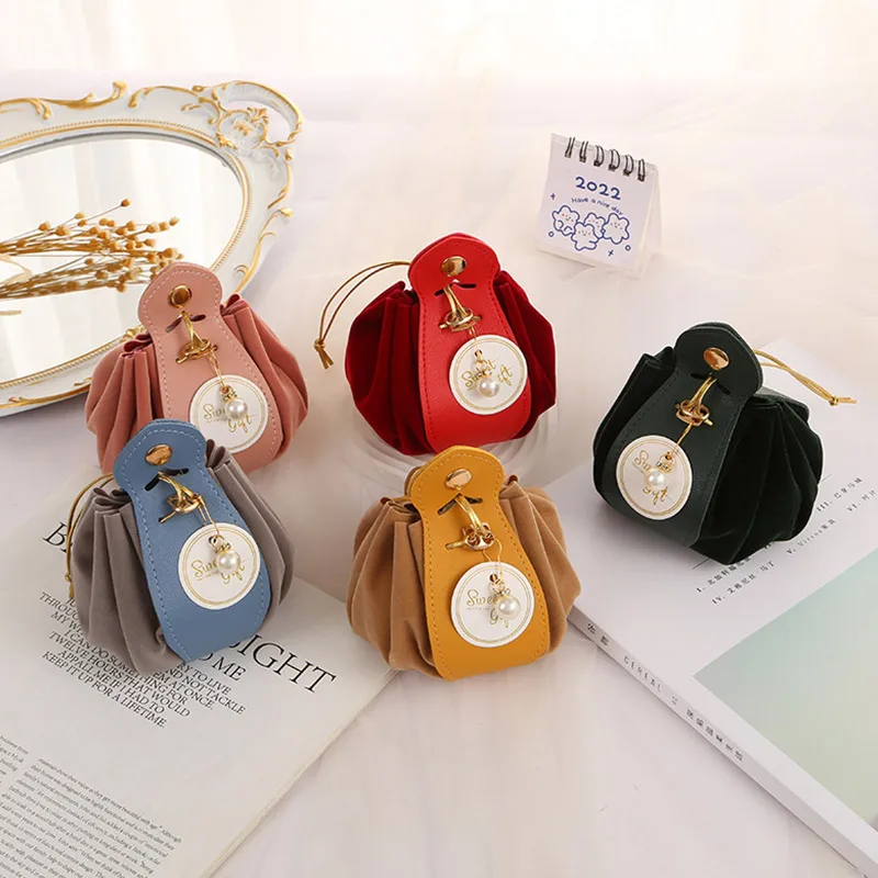

1pc Decoration Leather Tote Bag With Drawstring Candy Gift Bag Flannel Wedding Favors