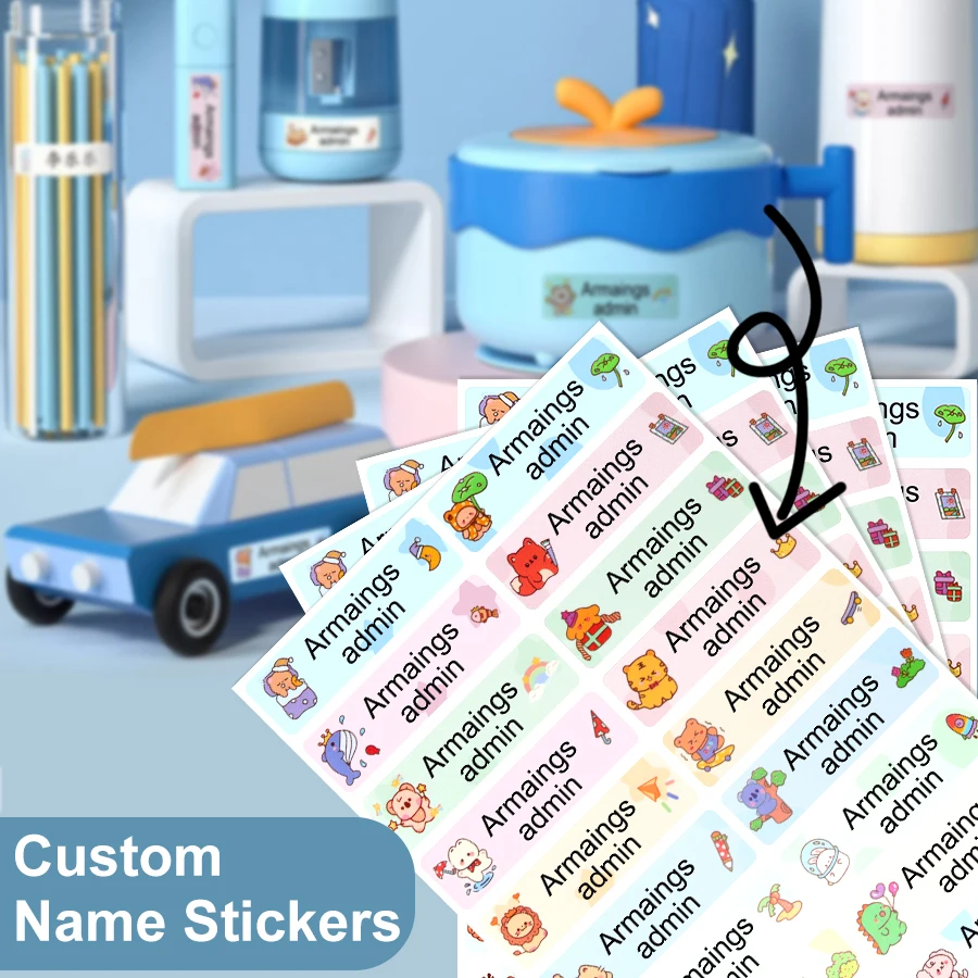 Customized name stickers for children - waterproof colored labels for ...