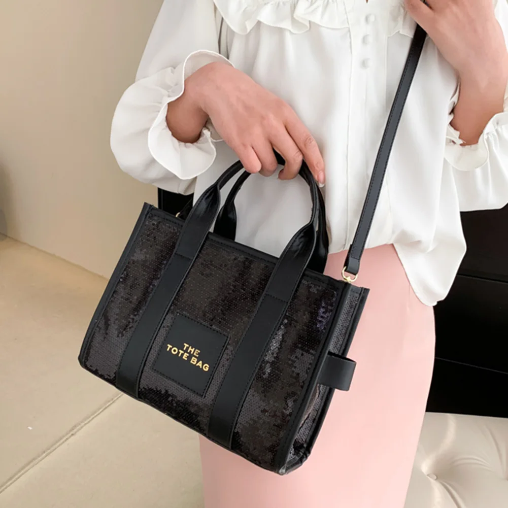 Borsa a mano piccola da donna con paillettes, stampa di lettere, borsa a mano di design, borsa a tracolla con tracolla a tracolla_voghion.com