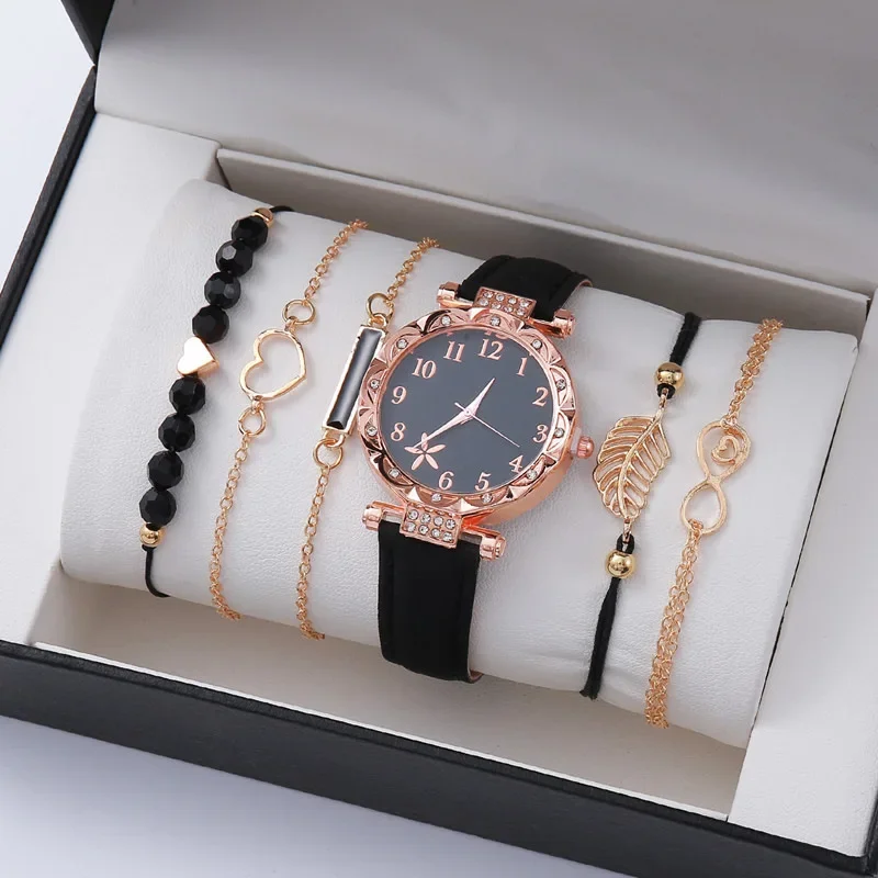 Women Watches 5PCS Set Watch for Women Luxury Leather Analog Ladies Quartz Wrist Watch