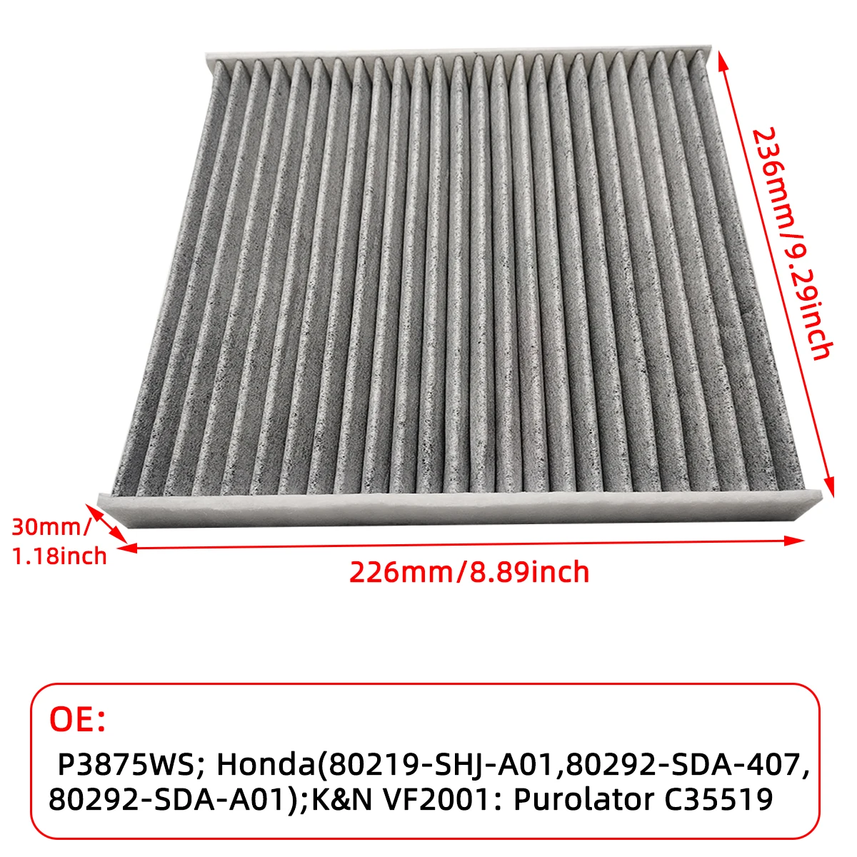 Car Cabin Air Filter for Honda Accord Civic Crosstour CR-V Passport Pilot Ridgeline Auto Filters Carbon Fiber P3875WS CF10134 air filter