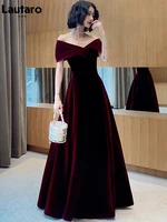 Lautaro Spring Long Luxury Elegant Wine Red Soft Velvet Evening Party Wedding Dresses for Women 2022 Off Shoulder Maxi Dress - Image 3