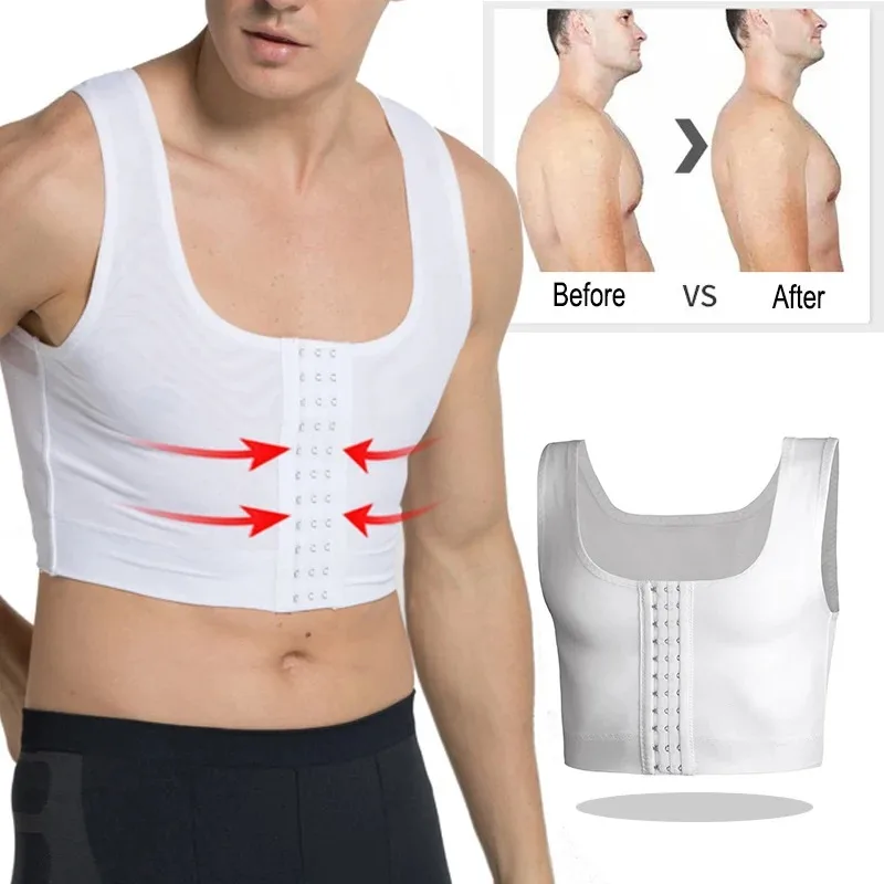 【Top-Rated Product】 Men Chest Binder Gynecomastia Compression Vest Underwear TopBreathable Buckle Reduction Shapewear